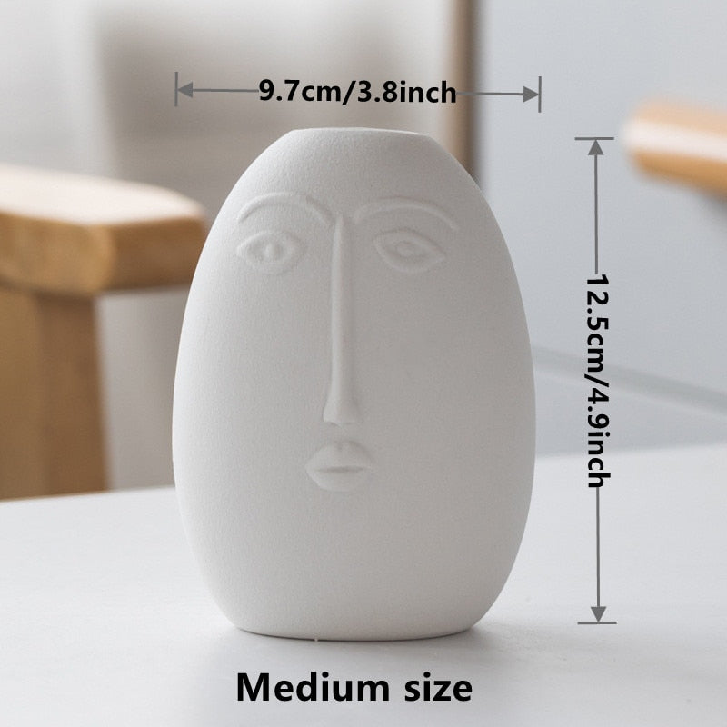 Nordic Rustic Face Shape Ceramic Flower Vase