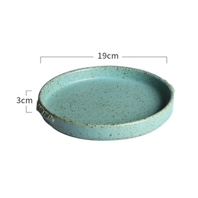 Japanese Green Color Retro Handmade Ceramic Plate