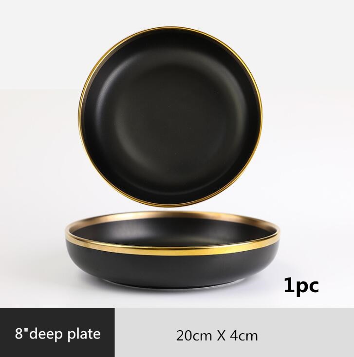 Gilt Rim Black Porcelain Dinner Set