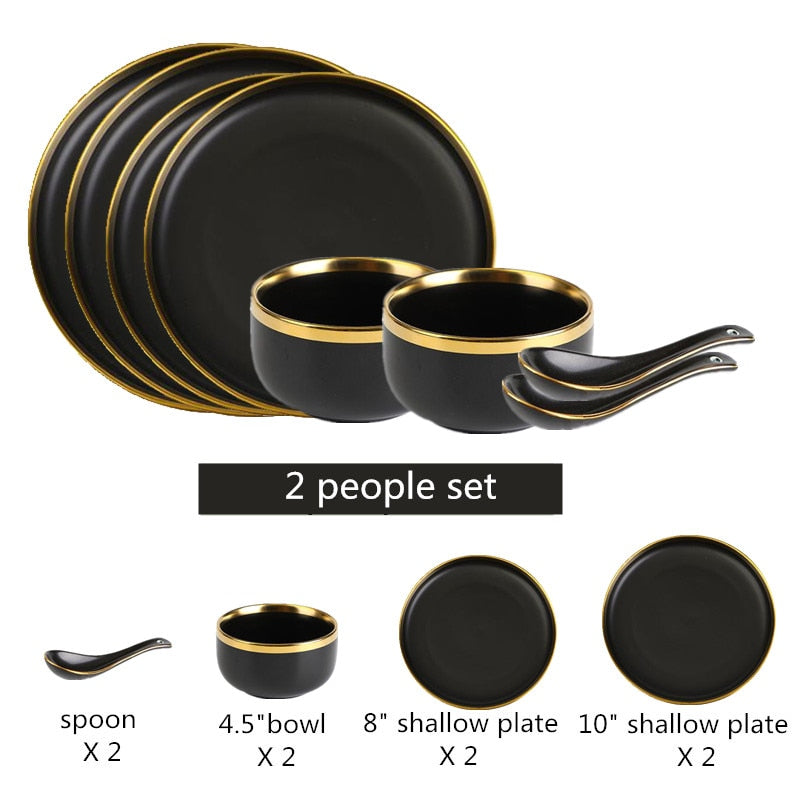 Gilt Rim Black Porcelain Dinner Set