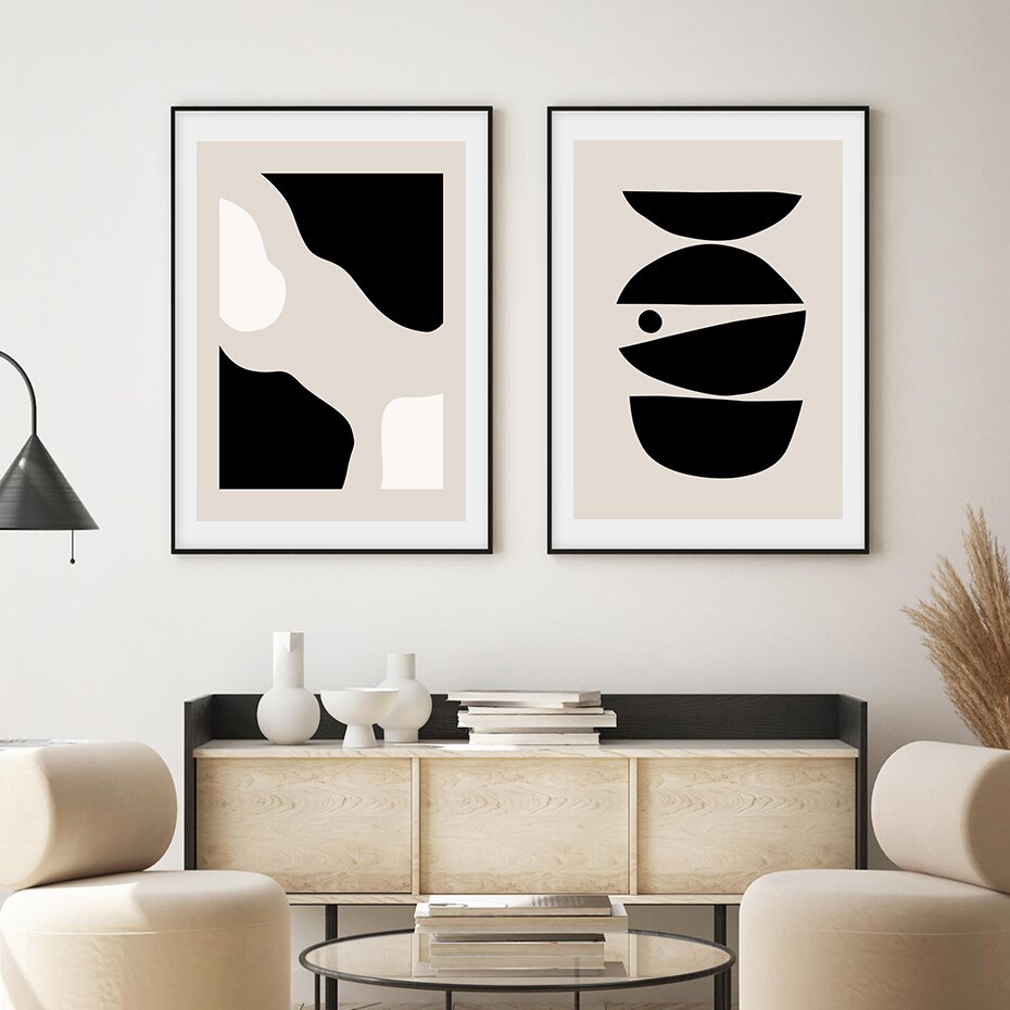 Abstract Geometric Beige Black Boho Minimalist Poster