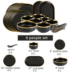 Gilt Rim Black Porcelain Dinner Set