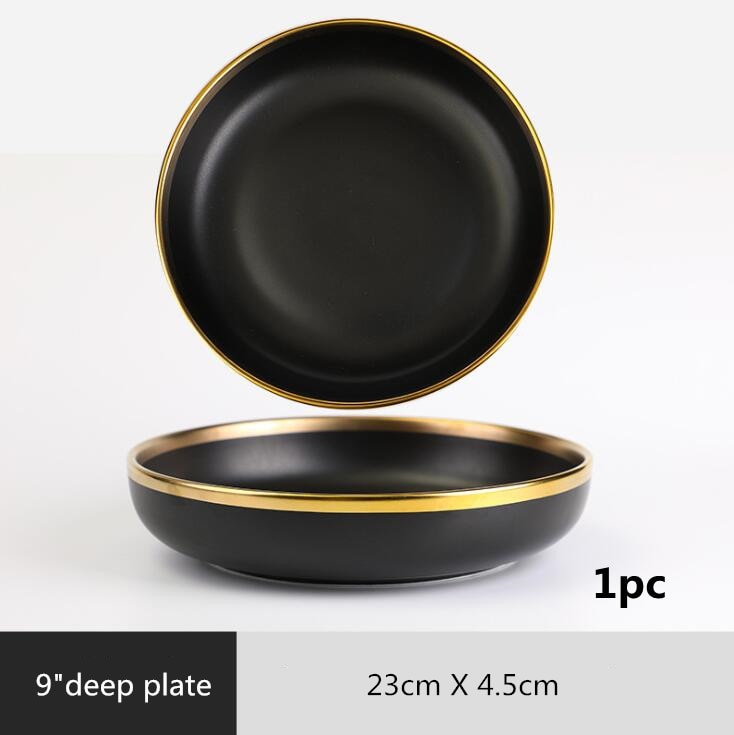 Gilt Rim Black Porcelain Dinner Set