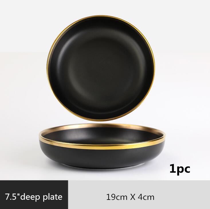 Gilt Rim Black Porcelain Dinner Set