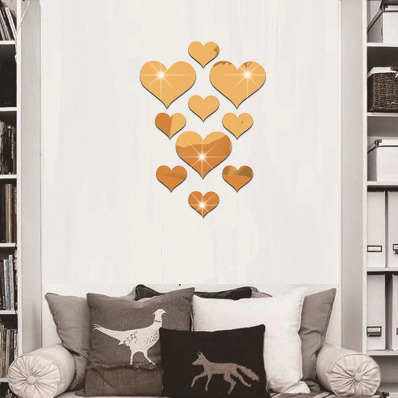 10Pcs/Set Acrylic LOVE Decorative Mirrors Wall Sticker