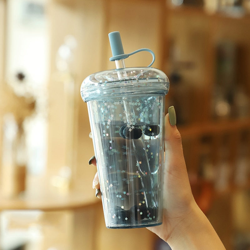 420ml Ins Bubble Tea Cup Glitter Tumbler with Straw