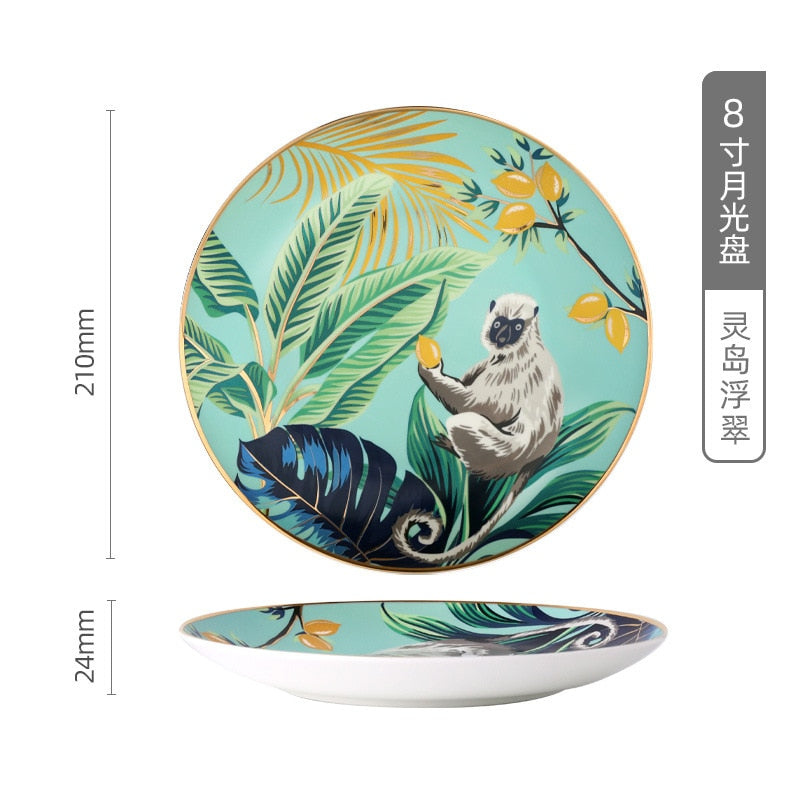 Forest Animal Pattern Ceramics Dinner Plates