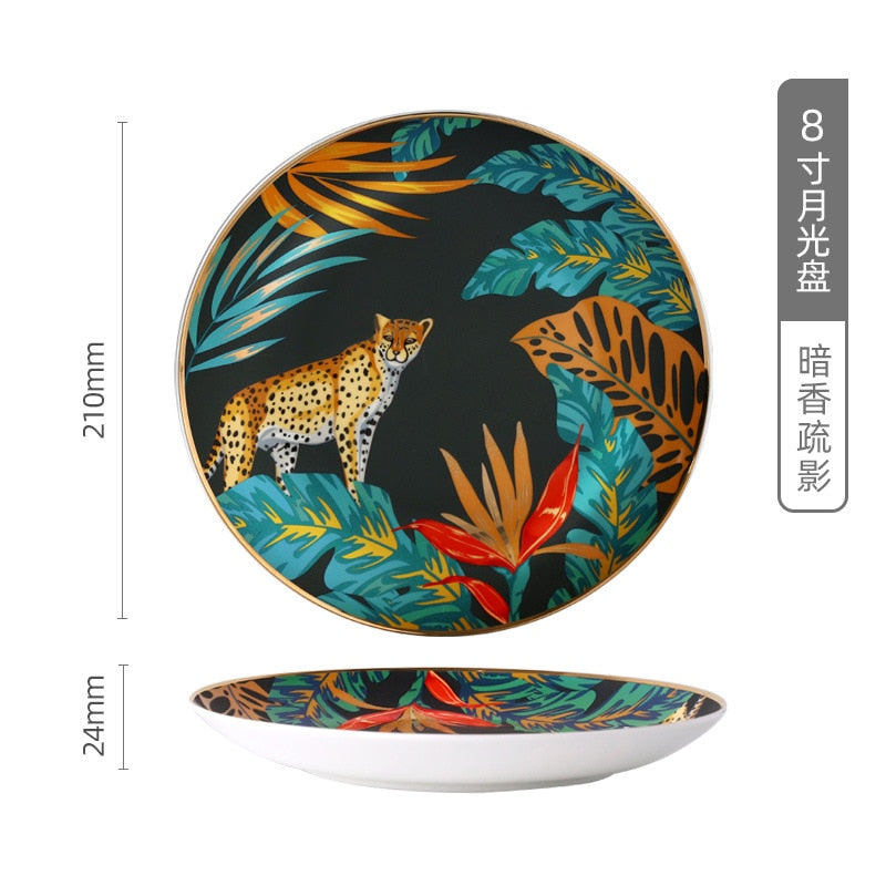 Forest Animal Pattern Ceramics Dinner Plates