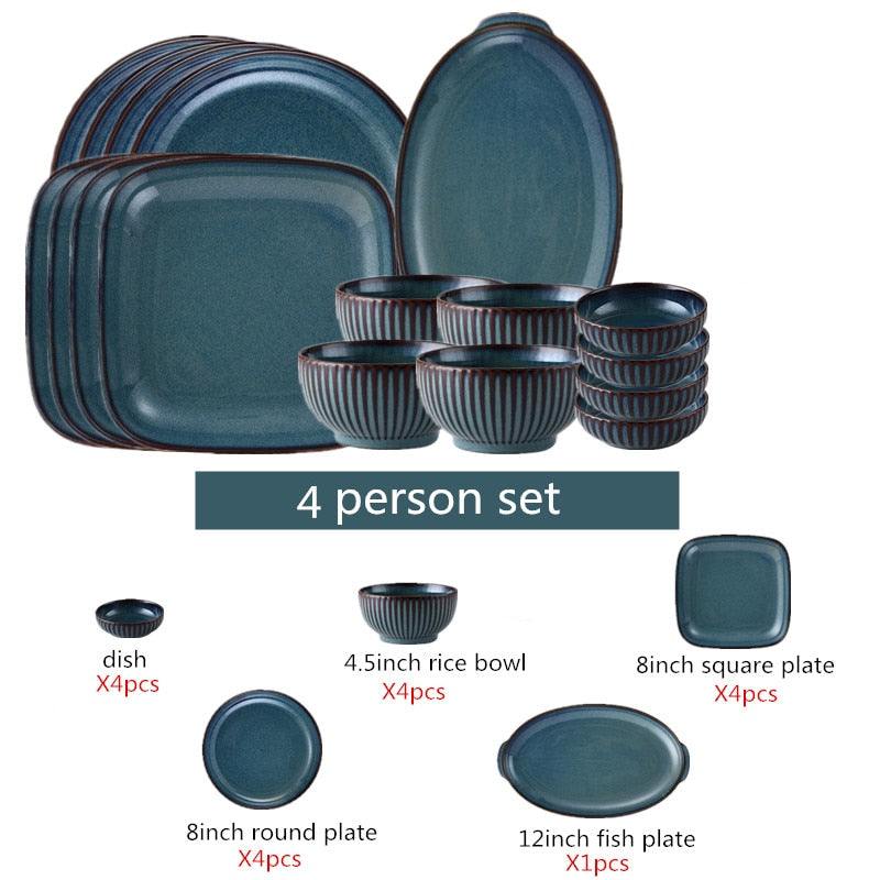 Blue Glazed Tableware Set