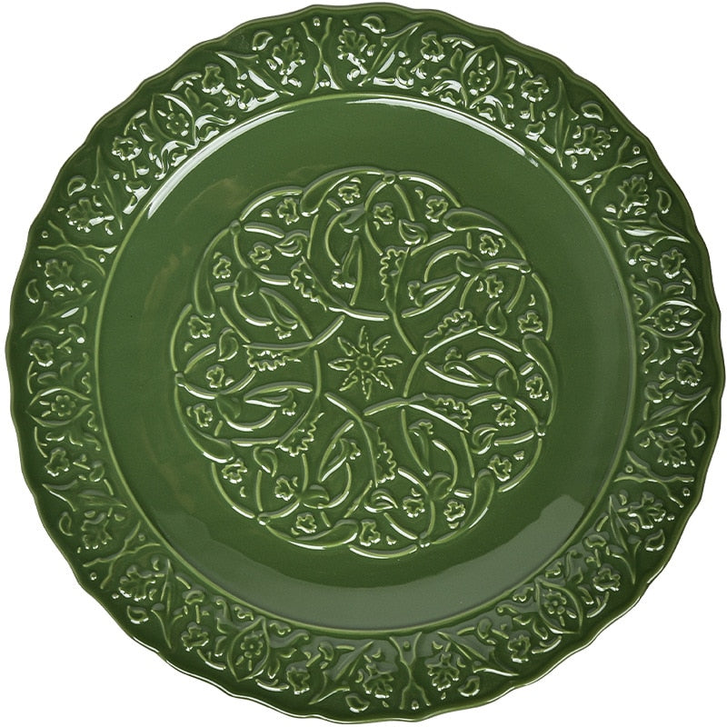 Retro Mary Ink Green Relief Ceramic Plate