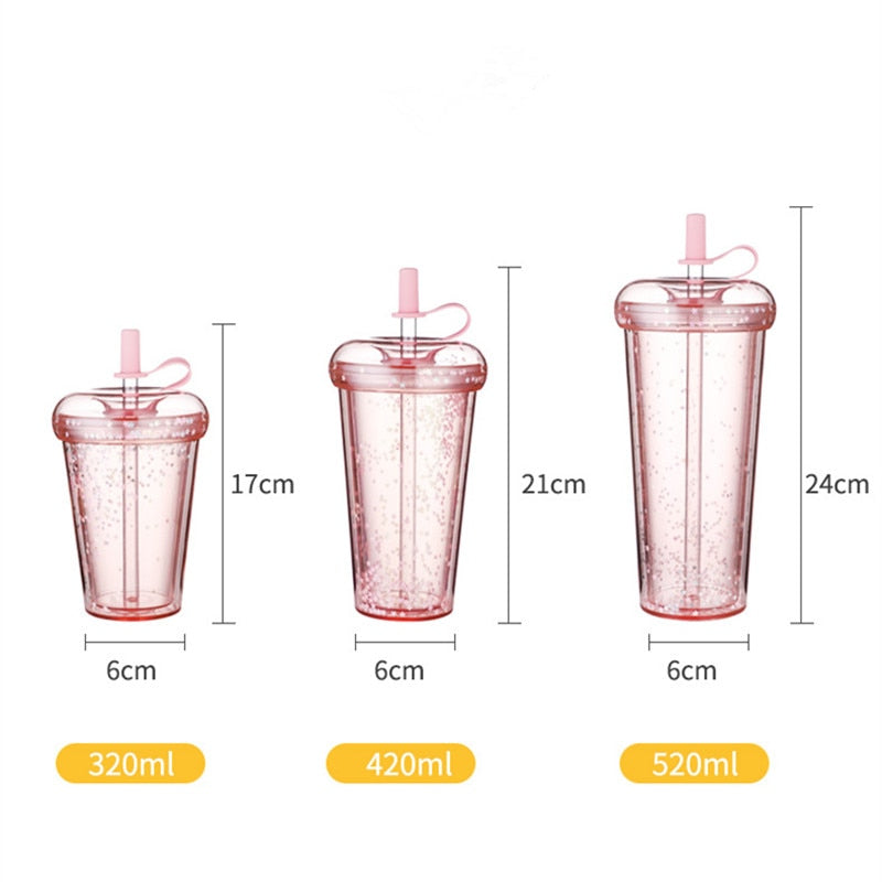 420ml Ins Bubble Tea Cup Glitter Tumbler with Straw