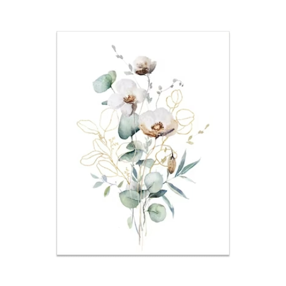 Green Gold Leaves Floral Poster