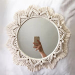 Hanging Wall Decorative Mirror With Macrame Fringe