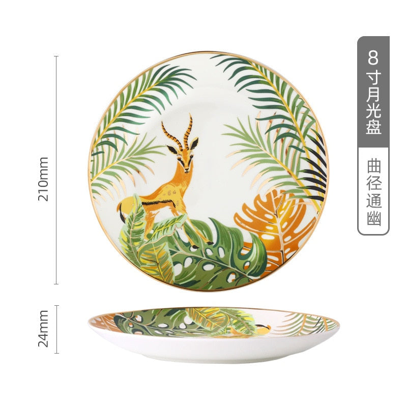 Forest Animal Pattern Ceramics Dinner Plates