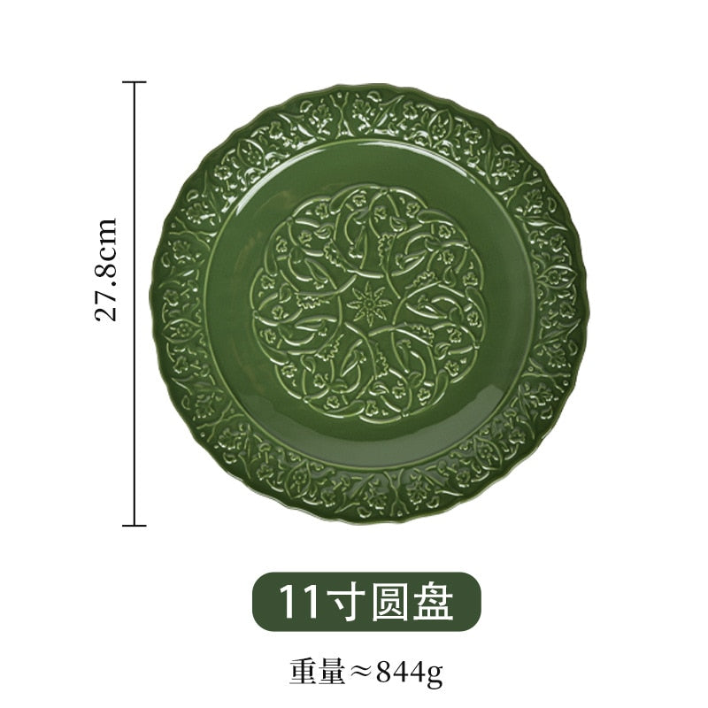 Retro Mary Ink Green Relief Ceramic Plate